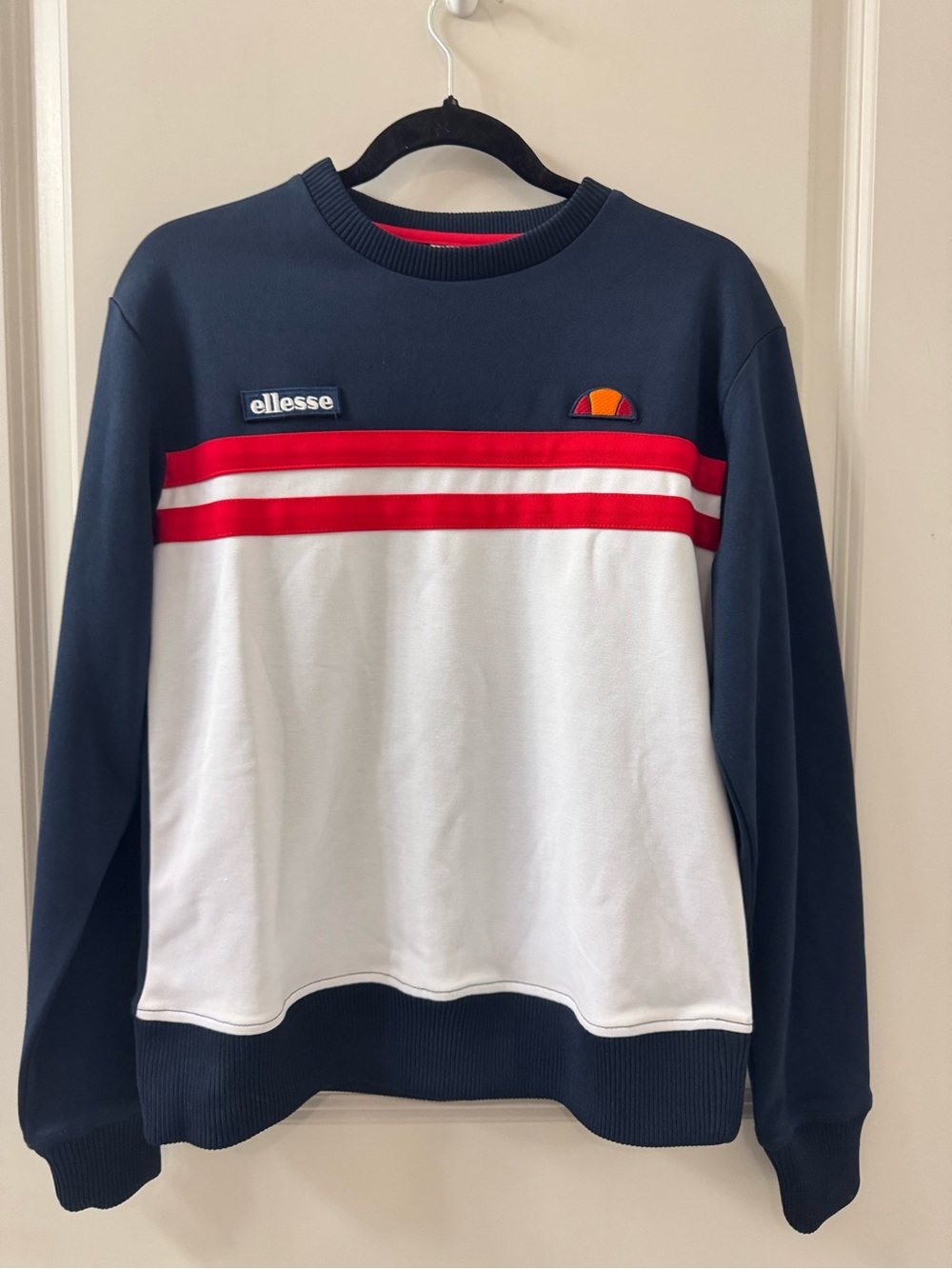 Ellesse Colorblock Crew Neck Sweatshirt XS Blue White Red Logo Pullover Top